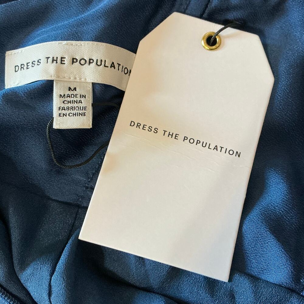 Dress the Population Justine Blue Evening Gown Satin A-Line Dress Size Medium - Picture 10 of 12